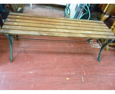 Wooden slatted garden bench with metal supports (no back)