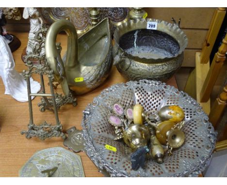 Parcel of mixed brassware including good tray, planter, sundial etc