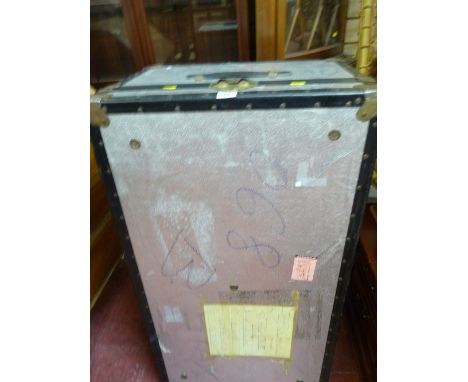 Metal effect travel trunk with metal banding, 35 cms high, 94 cms wide, 52 cms deep