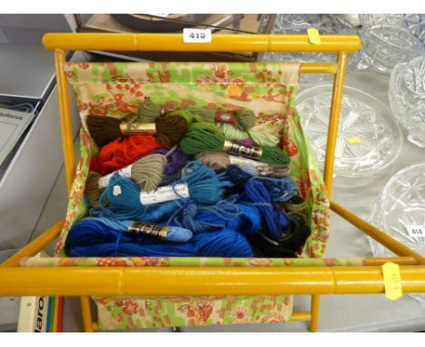 Haberdashery bag with tapestry wool contents