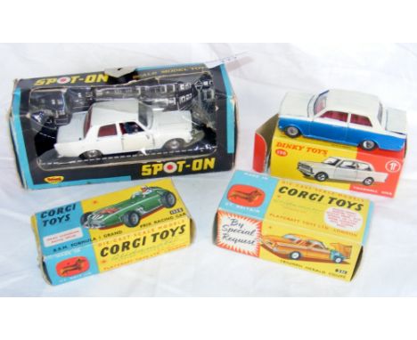A Dinky No.136 Vauxhall Viva in original box, a "Spot-On" No.309 Z Car and two empty Corgi boxes