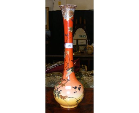 A 46cm high Chinese ceramic bottle vase with fine bird, flower and foliage decoration, having six character marks stamped to 