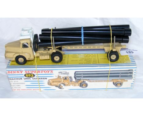 A Dinky Supertoys France No.893 Unic Sahara Tractor with Pipe Carrier Semi-Trailer - beige - in original box