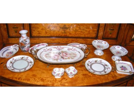 A pair of Limoges gilt mounted plates, together with other ceramic ware