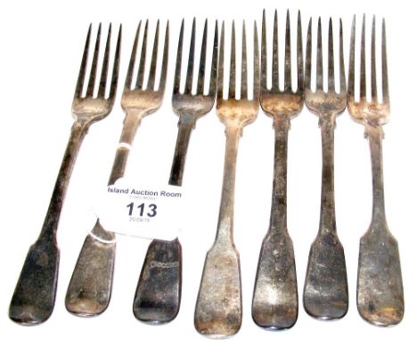 Set of six George III Fiddle Pattern dessert forks - London 1819, together with a Victorian similar fork