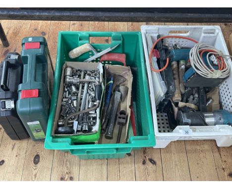 Collection of tools, sockets, sander, Bosch jigsaw, Parkside multi grinder, etc.