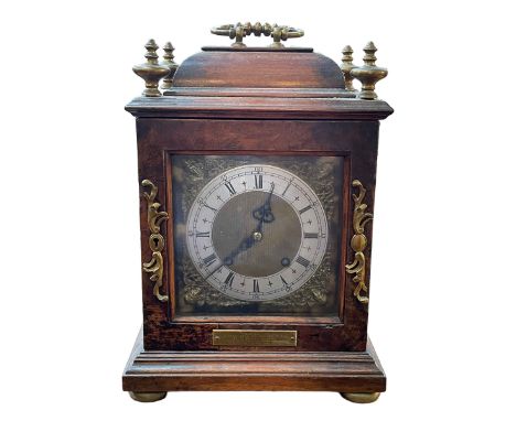 Mahogany cased bracket clock with silver gilt dial.