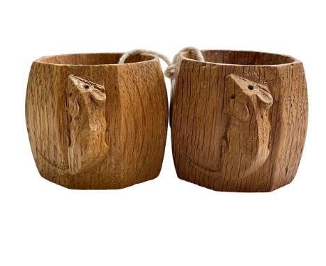 Robert Thompson of Kilburn 'Mouseman' pair octagonal napkin rings.