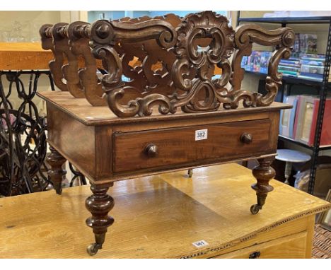 Victorian mahogany three division Canterbury and large wicker trunk (2).