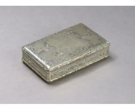 A mid-19th century Austro-Hungarian silver rectangular snuff box with all-over engraved floral &amp; engine-turned decoration