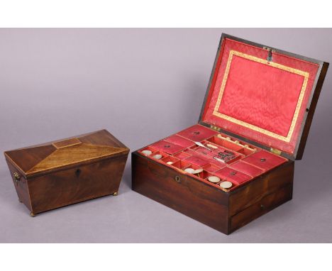 A Victorian rosewood needlework case, the silk-lined interior with removable tray fitted with numerous compartments &amp; acc