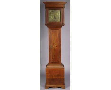 A late 18th century longcase clock, the 25cm engraved square brass dial signed “Josh. Carwell, Hastings”, with chinoiserie pa