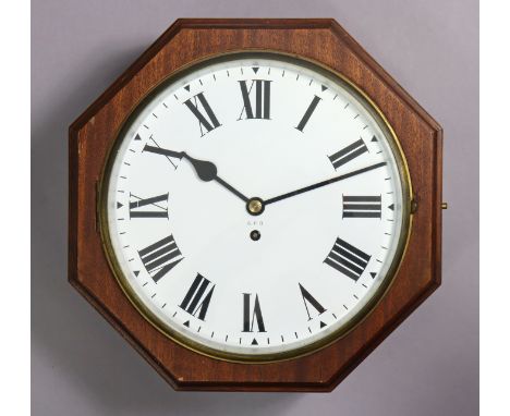 An early 20th century GPO wall clock, the 28cm white enamel dial with roman numerals, 8-day movement, silvered &amp; brass be