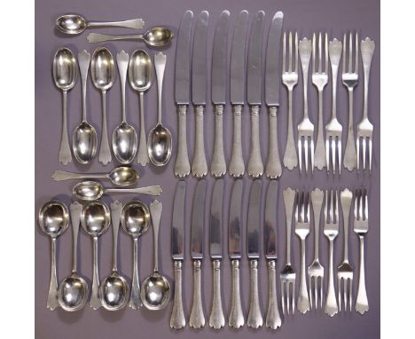 A SERVICE OF SILVER TREFID RAT-TAIL FLATWAE &amp; CUTLERY, comprising: Six Table Forks; Six Dessert Forks; Six Soup Spoons; S