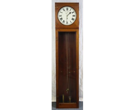 A late Victorian longcase clock, the 30cm white enamel circular dial with roman numerals &amp; silvered bezel, double fusee m