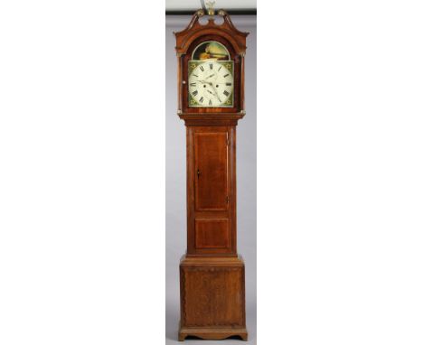An early 19th century longcase clock, the 29cm enamel dial signed “Ballard, Cranbrook”, with painted harvester scene to the a