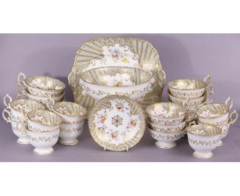 A mid-19th century Mintons porcelain 29-piece part tea &amp; coffee service, with finely painted flower sprays in gilt-scroll