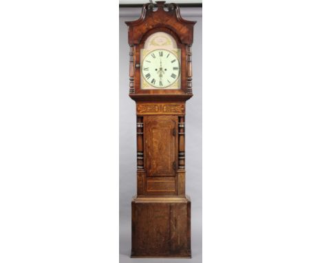 A late 18th century Welsh longcase clock, the 32cm convex white enamel dial signed “Jacob Moseley, Neath”, with roman numeral