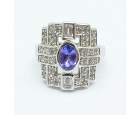 A tanzanite and zircon Art Deco style ring, K 