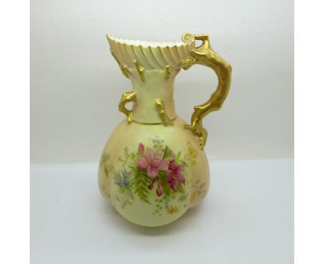 A Royal Worcester blush ivory ewer, 1507 backstamp, 22cm 