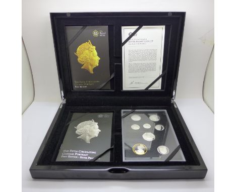 A 2015 silver proof coin set, the fifth circulation coinage portrait, first edition set, boxed 