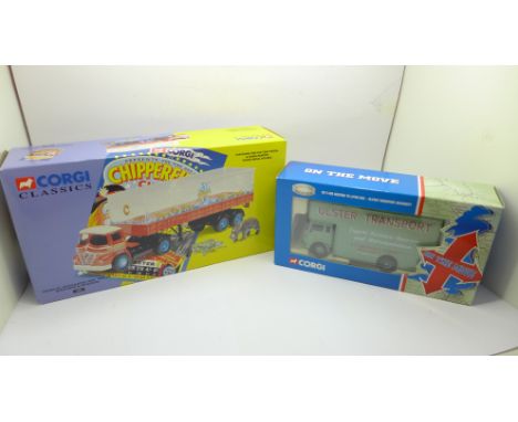 A Corgi Classics Chipperfields articulated Tank Trailer and a Corgi Ulster Transport Van 