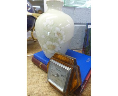 A Denby Daybreak table lamp, an oak barometer and two other books 