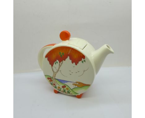 A Wedgwood limited edition Clarice Cliff teapot in the Orange Taormina design, number 73 of 100, H:14cm, with original box 