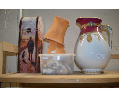 Large ceramic jug, quantity of assorted buttons and other items