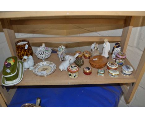 Mixed Lot:  Halycon Days collectors boxes, Royal Crown Derby rock hopper penguin, Royal Doulton figure "Darling" and other it