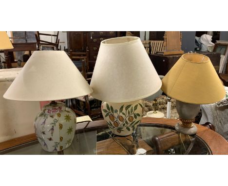 Three ceramic table lamps, with shades 