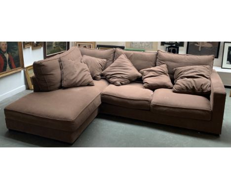 A Roche Bobois corner sofa, in brown, 270cm wide, 110cm deep, the corner section 190cm deep 