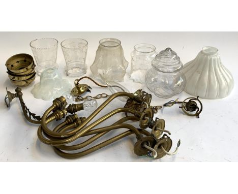 Various glass light shades with fittings (some damage) 