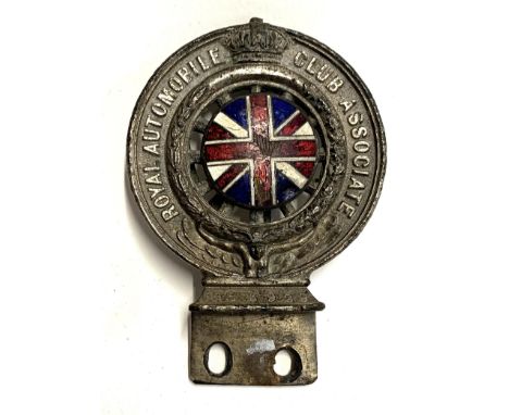 A Royal Automobile Club Associate car badge, enamel Union Jack to centre (af), stamped NS 3929, the reverse marked 'Collins L