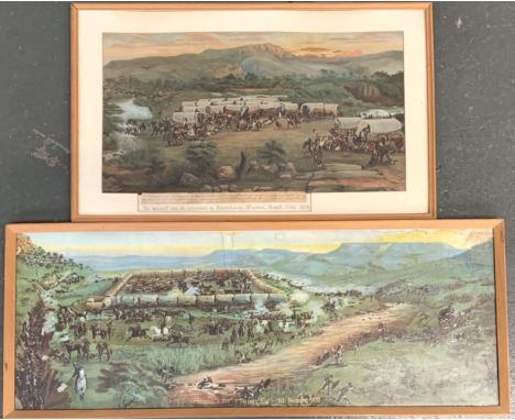 A framed print of Dingaan's Dag (Zondag's slag 16th December 1838), 36.5x98cm, together with a print of De Moord van de Vrouw