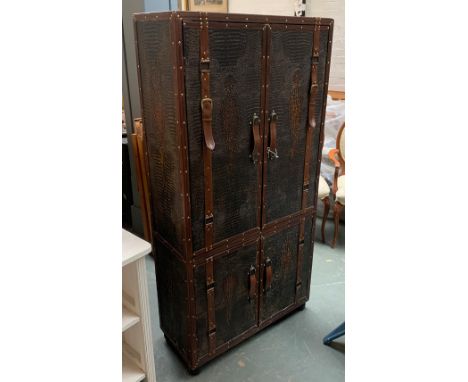 A simulated alligator skin steamer trunk or cabinet 