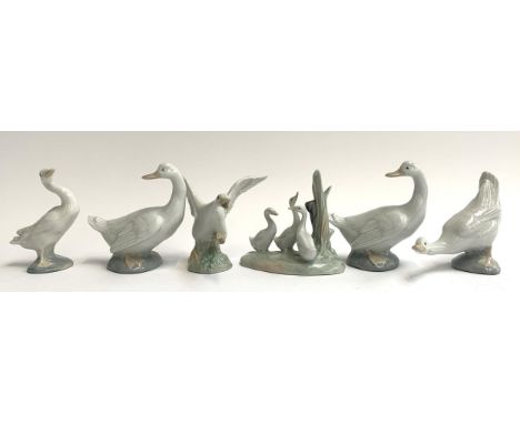 A collection of 6 Nao by Lladro geese figurines 