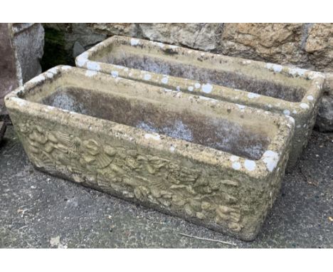 Two composite stone trough planters, 76x26x25cmH 