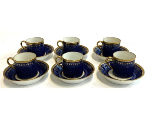 A cauldon for T. Goode &amp; Co set of 6 coffee cans and saucers, cobalt ground with gilt bell flower decoration 