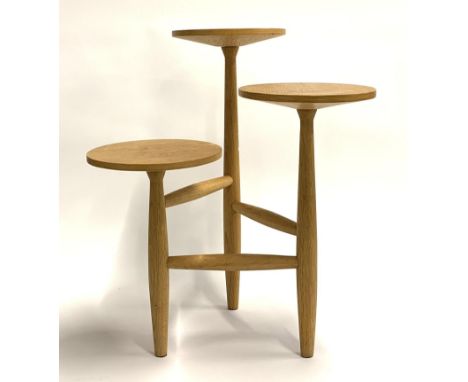 A mid century ercol style light oak 3 tiered plant stand, 55cmH 