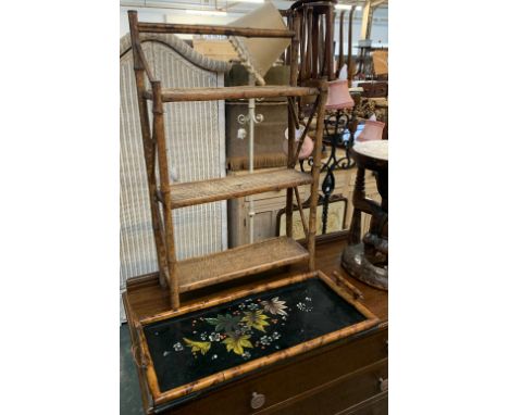 A folding bamboo shelf, 47cmW; together with a bamboo tray 