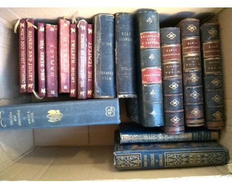 A mixed box of books to include Macaulay's Life &amp; Letters, Early Christianity Vols 1-3 by Henry Hart Milman 1884, Wild Fl