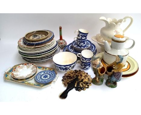 A mixed lot of ceramics to include a Coalport blue and white floral pattern part tea service, a Midwinter teapot, Japanese Ku