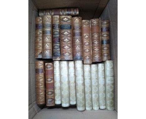 A mixed box of good hardback books many in full leather bindings to include Pepys' diary vols 1-4 published by George Bell &a