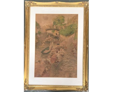 19th century, colour print after Edward John Gregory, 'Boulter's Lock, Sunday afternoon 1895', 65x43cm 