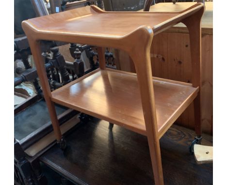 A Paragon 'The Glyder' hostess trolley with removeable tray, 60cmW; together with an Ercol style mid century coffee table, on