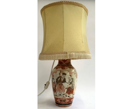 A Japanese satsuma vase converted for use as a table lamp (af), height to top of vase 33cmH 