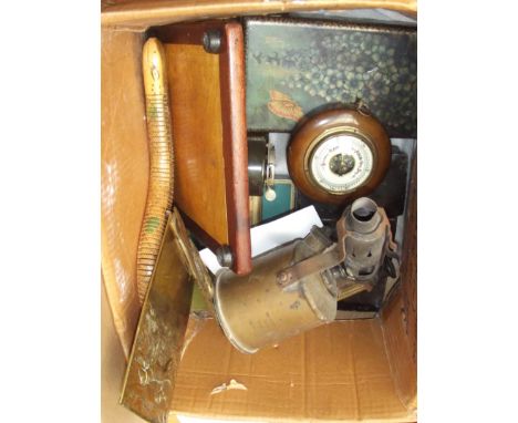Assorted items to include a barometer, blow lamp etc 