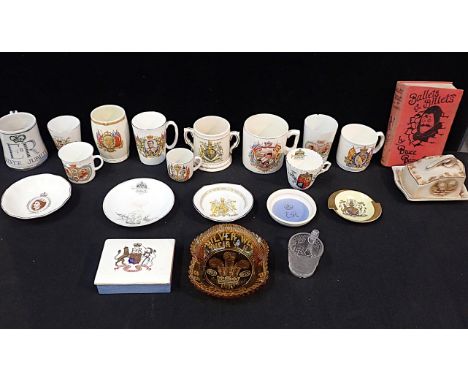 A COLLECTION OF COMMEMORATIVE WARESmostly ceramic, two glass, and mostly royal, various coronations etc, with an Old Bill che