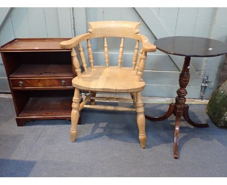 A 19th CENTURY MAHOGANY AND STAINED BEECH TRIPOD TABLE48cm dia, a modern beech 'smoker's bow' chair, and a Regency style maho